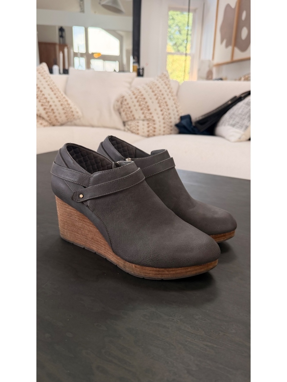 Dr Scholls Be Enchanted Gray Wedge Ankle Booties Size 10